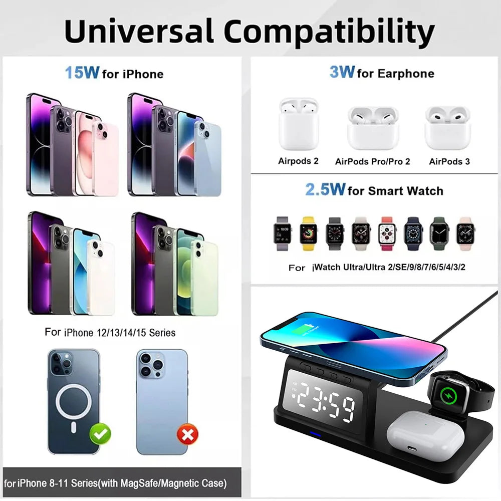 3-in-1 Wireless Charger Stand for iPhone 11–16, AirPods Pro & Apple Watch Series 1–8