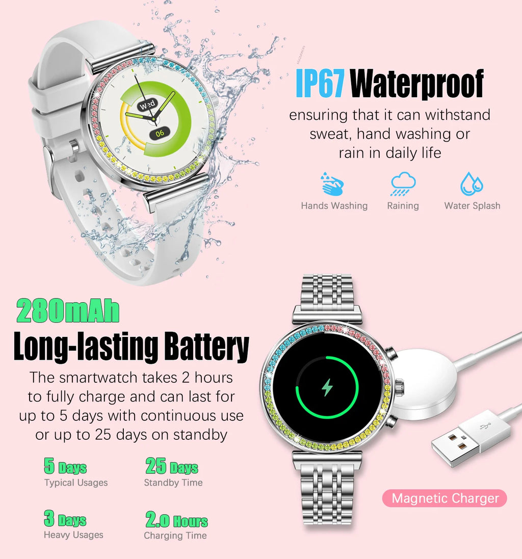 2025 New Smartwatch for Women – HD Display, Bluetooth Calls, Waterproof, Heart Rate Monitor