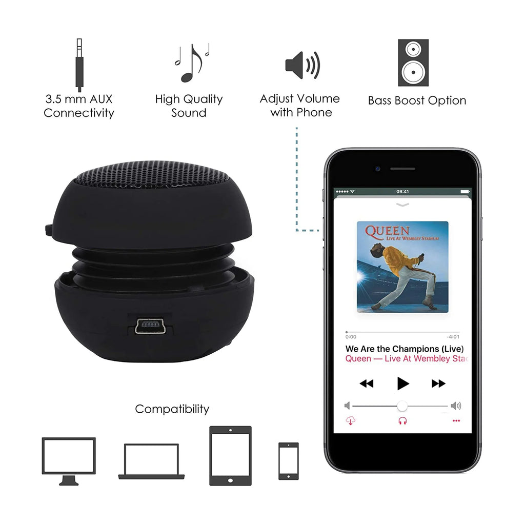 Mini Portable Rechargeable Speaker with Aux Input and 3.5mm Headphone Jack for Travel