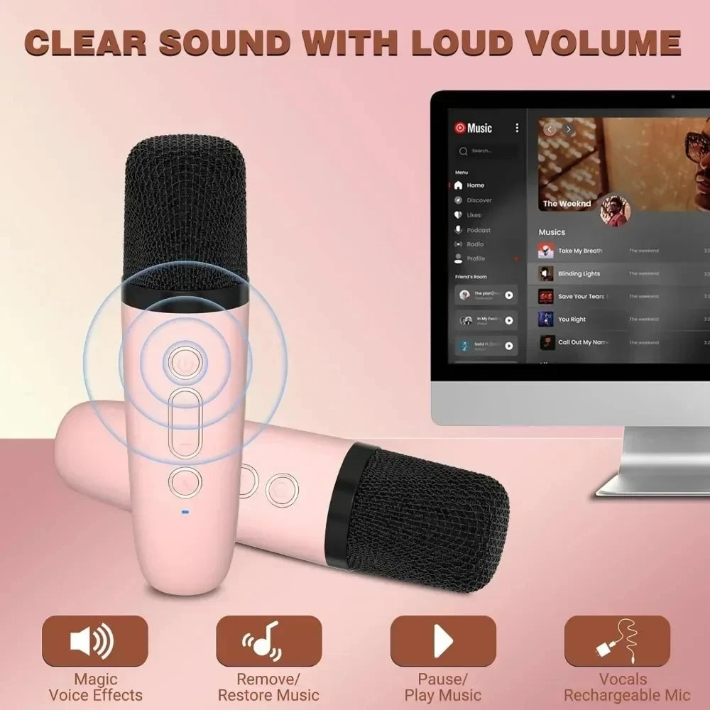 Mini Karaoke Machine Portable Speaker with 1-2 Wireless Microphones for Kids & Adults
