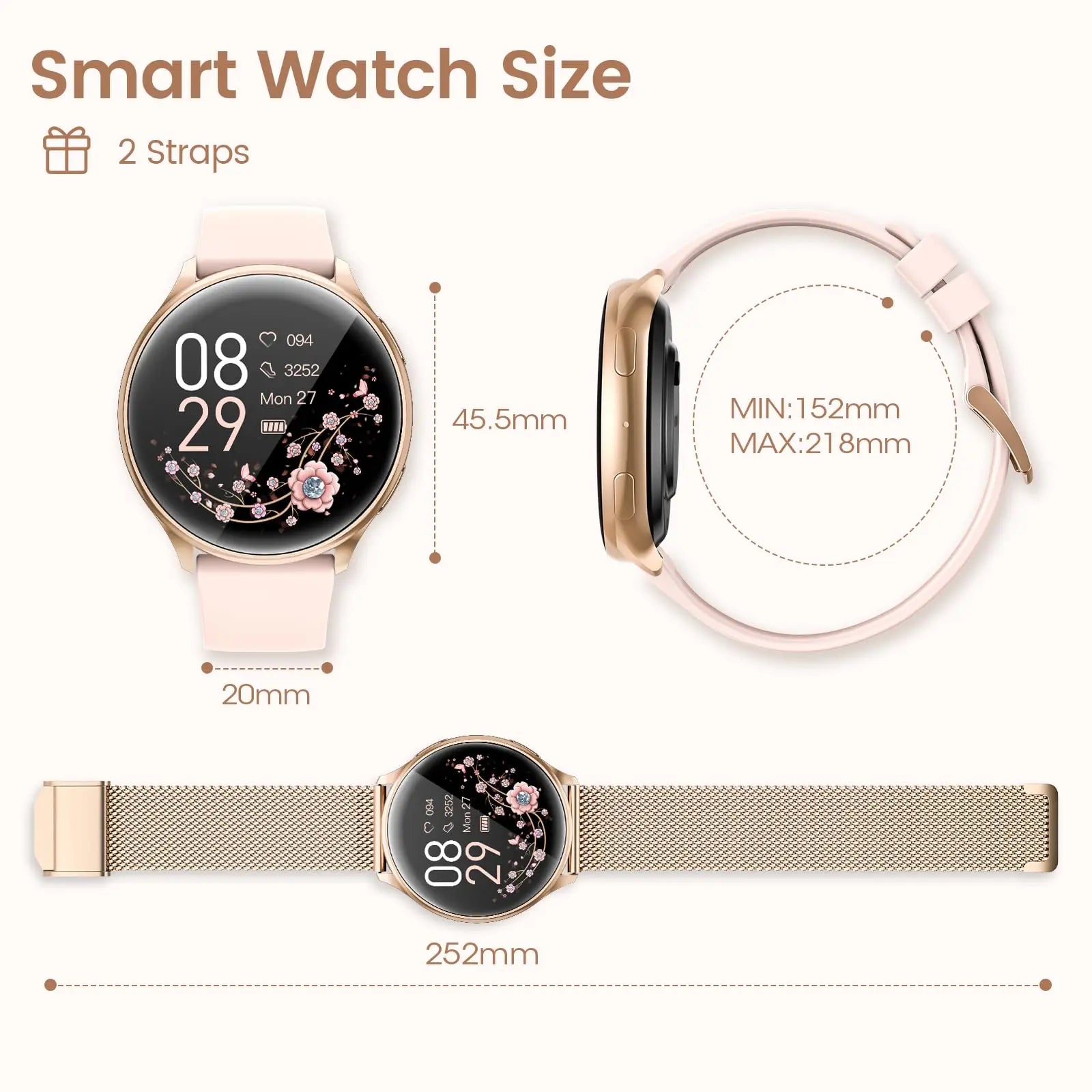Smartwatch for Women with Phone Function, 1.39" HD Touchscreen & Health Monitoring