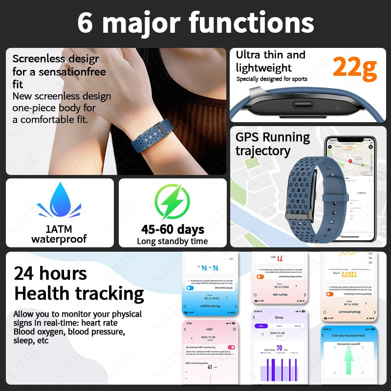 Sport Fitness Tracker Smart Bracelet with Heart Rate & Blood Pressure Monitor