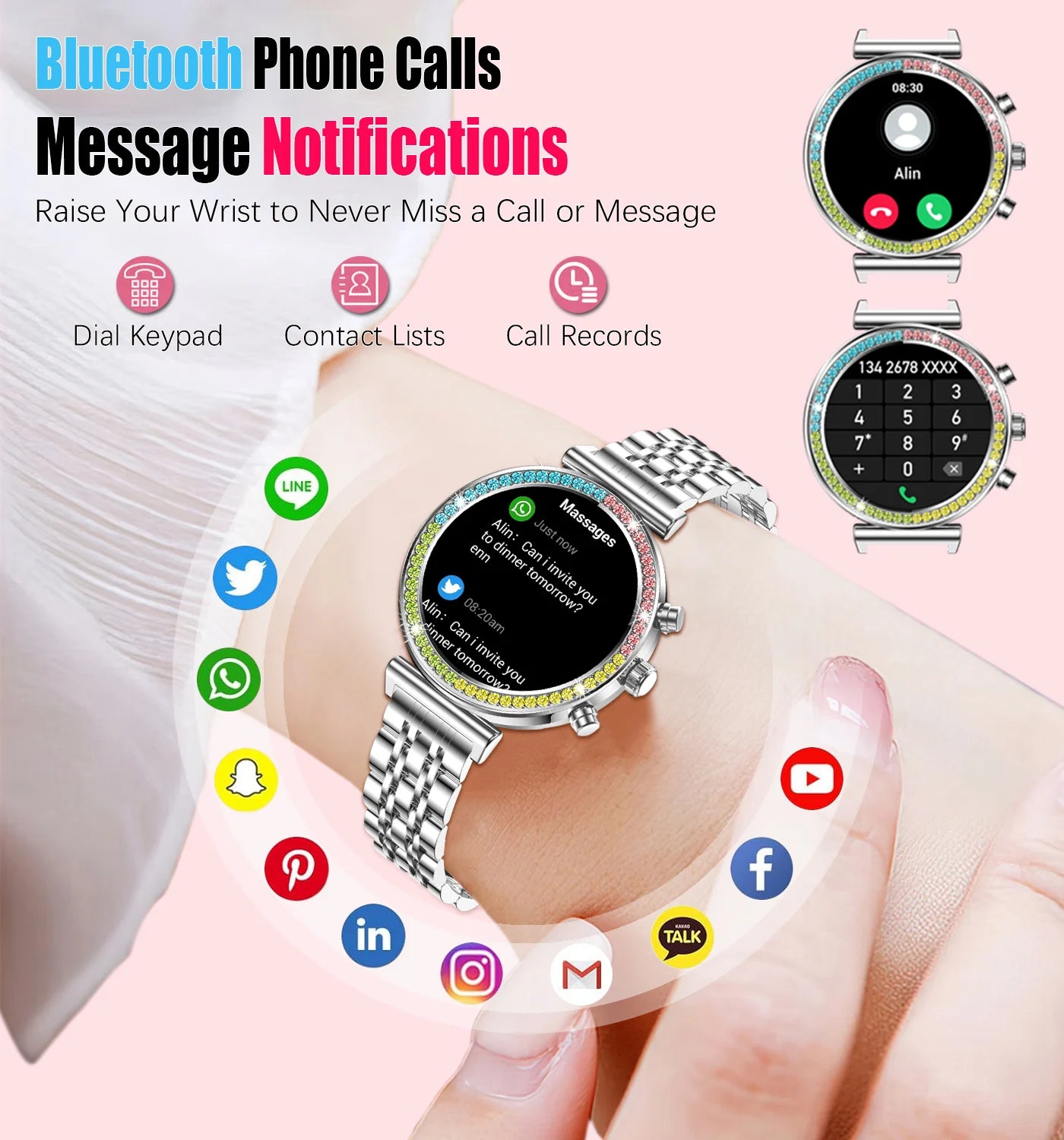 2025 New Smartwatch for Women – HD Display, Bluetooth Calls, Waterproof, Heart Rate Monitor