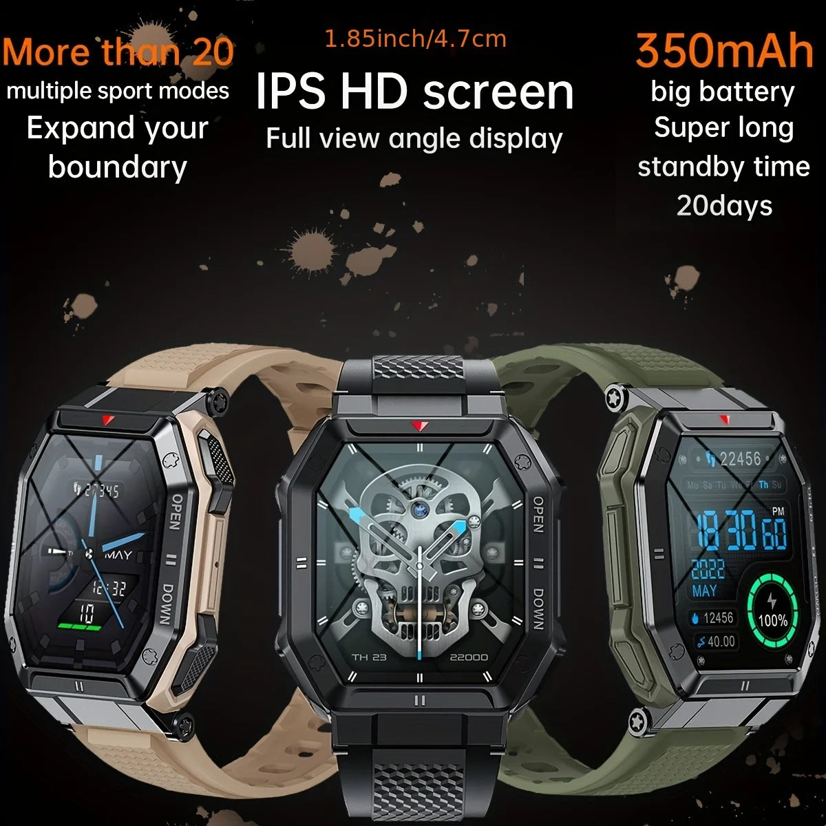 Smart Watch for Android 4.4+ & iOS 8.0+ Men’s 1.85-Inch HD Display Bluetooth