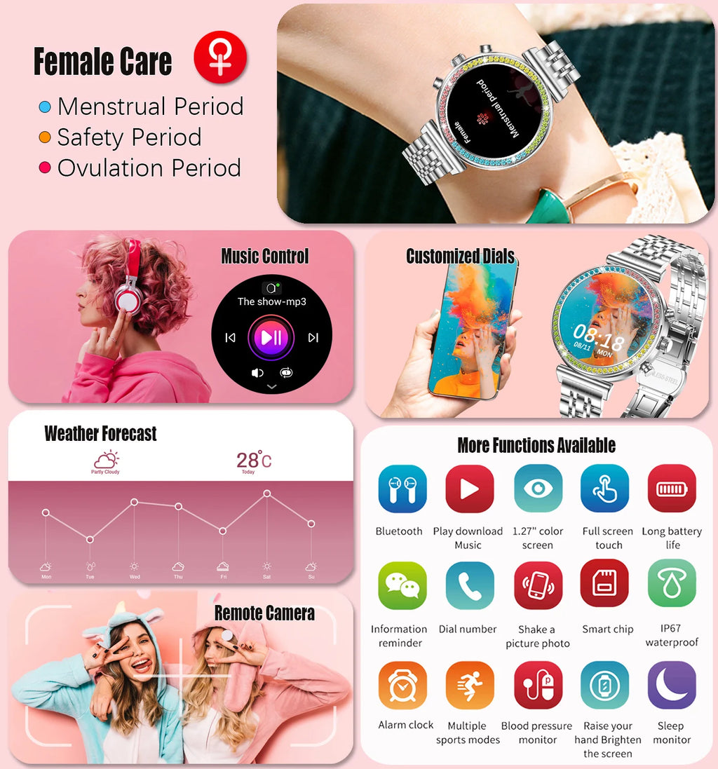 2025 New Smartwatch for Women – HD Display, Bluetooth Calls, Waterproof, Heart Rate Monitor
