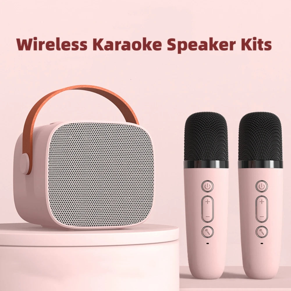 Mini Karaoke Machine Portable Speaker with 1-2 Wireless Microphones for Kids & Adults