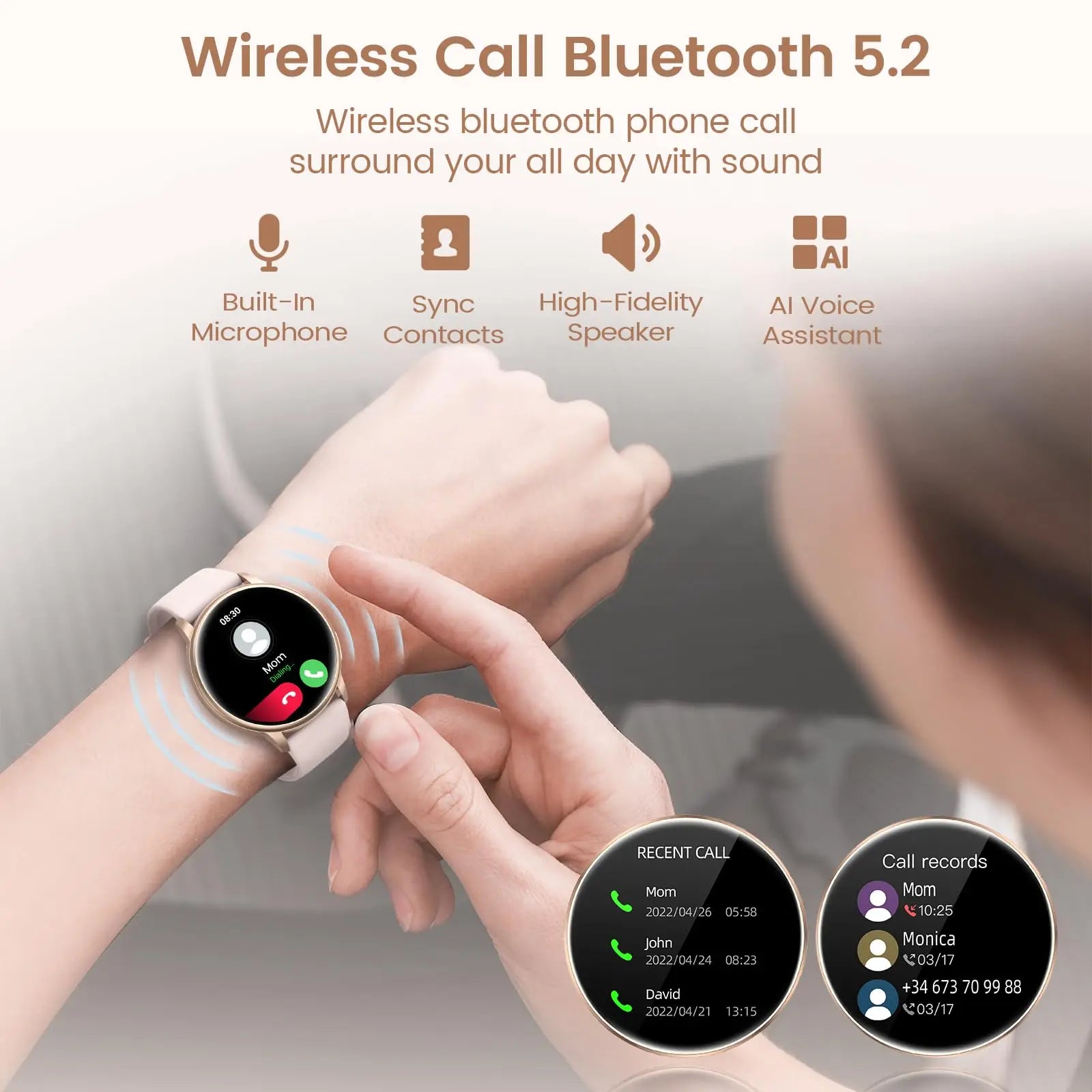 Smartwatch for Women with Phone Function, 1.39" HD Touchscreen & Health Monitoring