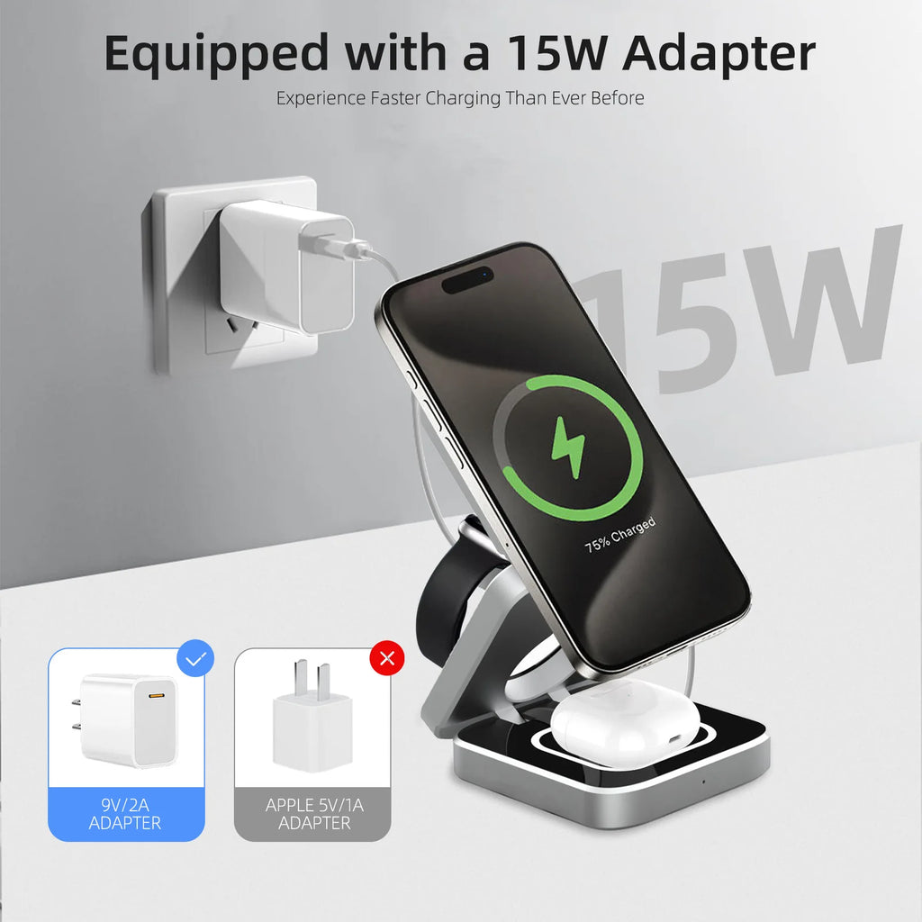3-in-1 Wireless Charging Station for iPhone, Apple Watch & AirPods – Fast Charger
